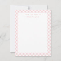 Pink Gingham Check Personal Stationery Note Card