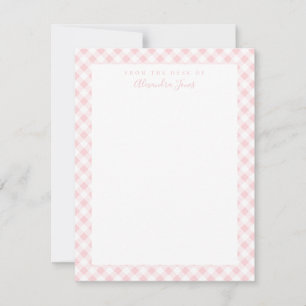 Pink Gingham Check Personal Stationery Note Card