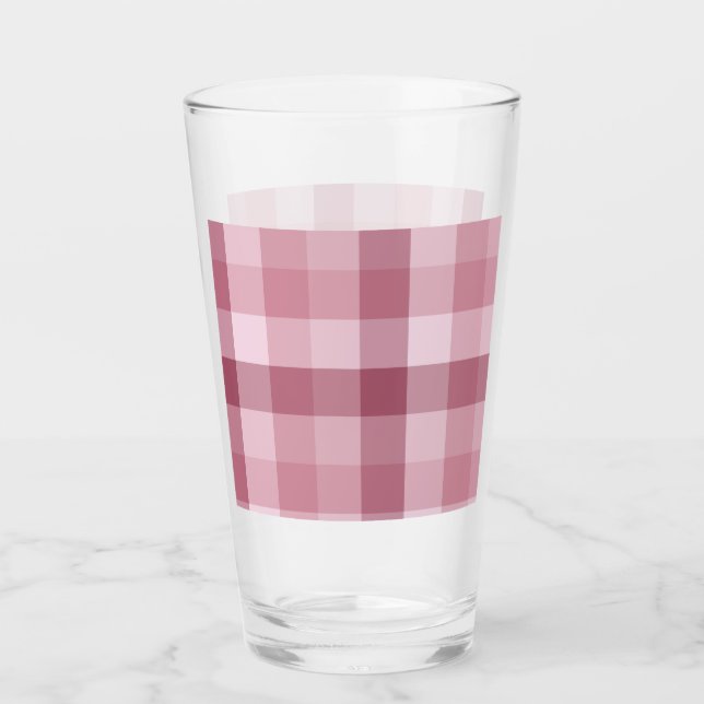 Pink Gingham Check Plaid Design Glass (Front)