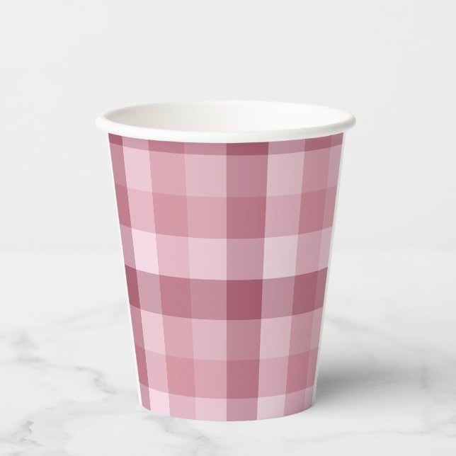 Pink Gingham Check Plaid Design Paper Cups (Front)