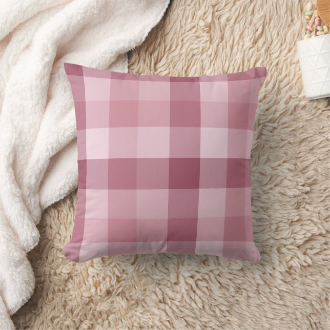 Pink Gingham Check Plaid Design Throw Pillow (Blanket)
