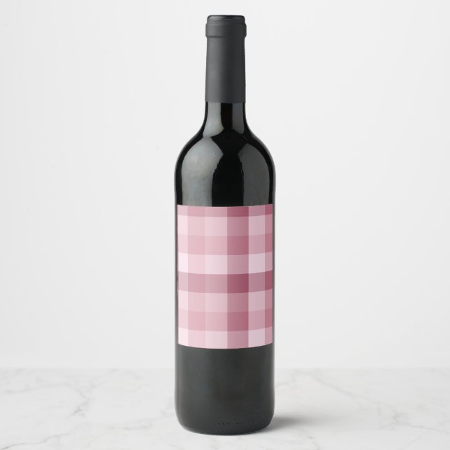 Pink Gingham Check Plaid Design Wine Label (Front)