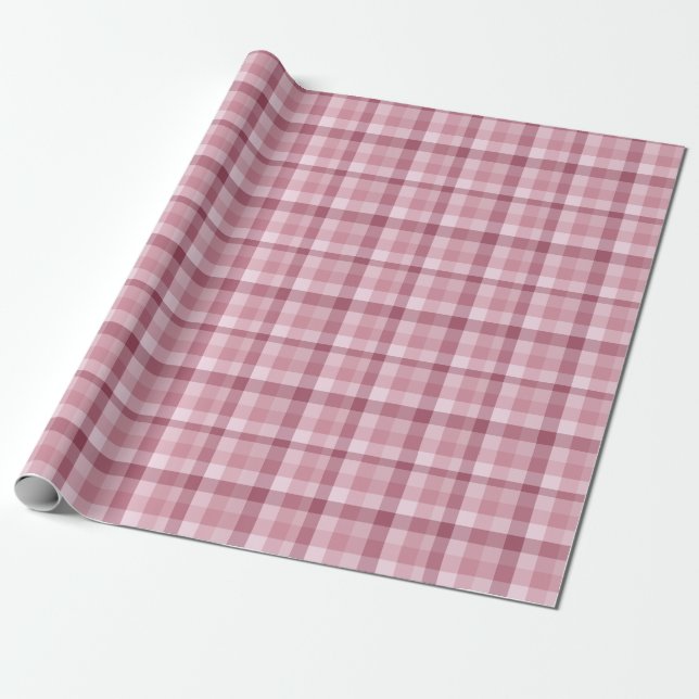 Pink Gingham Check Plaid Design Wrapping Paper (Unrolled)