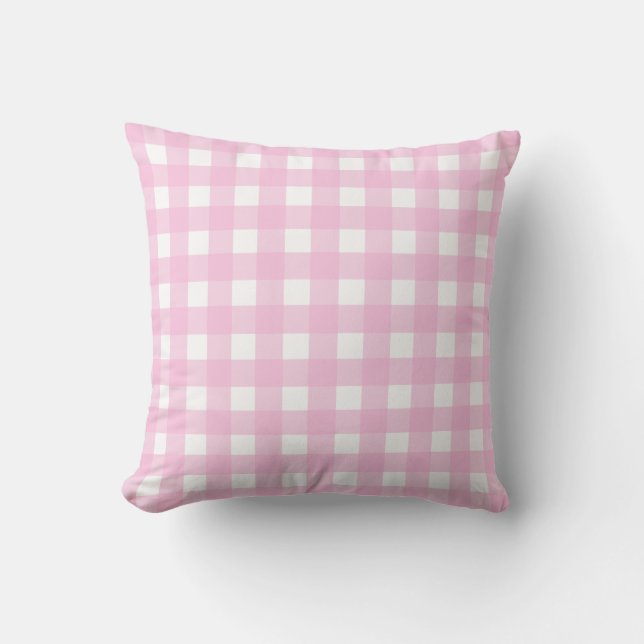 Pink Gingham Check Throw Pillow (Front)
