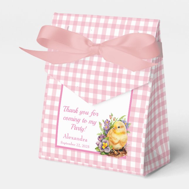 Pink Gingham Chequered Birthday Party Favor Box (Front Side)