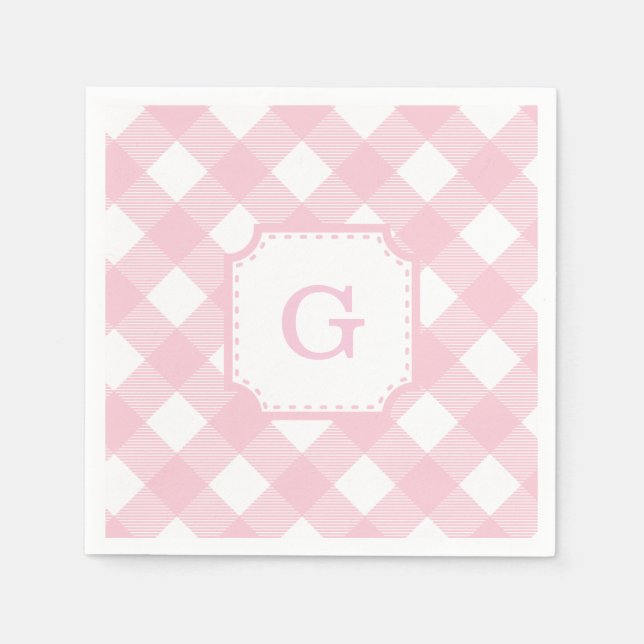 Pink Gingham Chequered Pattern Paper Napkin (Front)