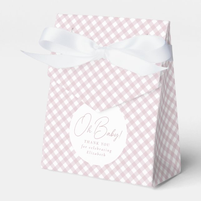 Pink gingham classic cute simple baby boy shower favor box (Front Side)