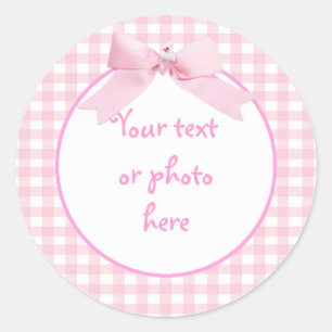 Pink Gingham Classic Round Sticker