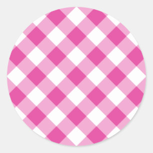 Pink Gingham Classic Round Sticker