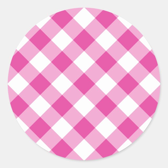 Pink Gingham Classic Round Sticker (Front)