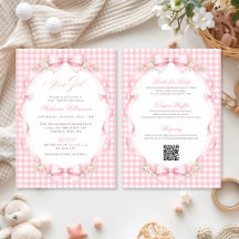Pink Gingham Coquette Bow All-in-One Baby Shower