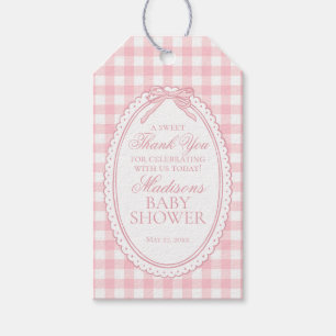 Pink Gingham Coquette Bow Baby Shower Favors Gift Tags