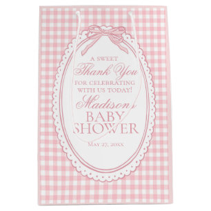 Pink Gingham Coquette Bow Baby Shower Favours Medium Gift Bag
