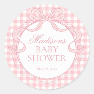 Pink Gingham Coquette Bow Baby Shower Seal