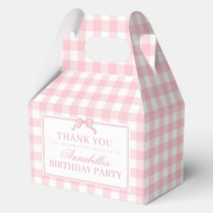 Pink Gingham Coquette Bow Birthday Gable Favour Favor Box