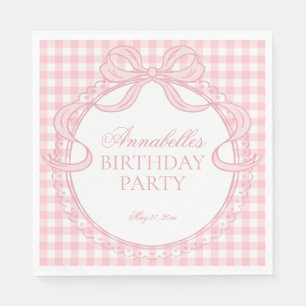 Pink Gingham Coquette Bow Birthday Party Dessert Napkin