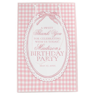 Pink Gingham Coquette Bow Birthday Party Favors Medium Gift Bag