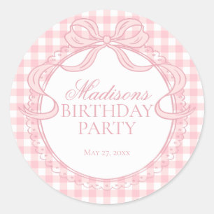 Pink Gingham Coquette Bow Birthday Seal