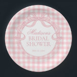 Pink Gingham Coquette Bow Bridal Shower Paper Plate<br><div class="desc">A charming blend of classic and coquette, this pastel gingham party collection brings a soft, preppy touch to your celebration. Featuring delicate gingham patterns paired with sweet bow accents, each piece is designed to create a light, feminine, and effortlessly polished party aesthetic. Perfect for showers, birthdays, and garden-inspired gatherings, this...</div>