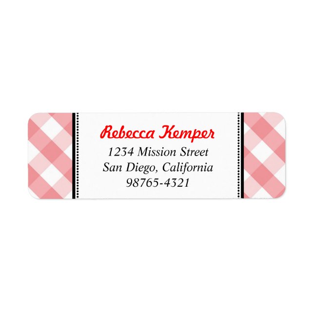 Pink gingham country rustic charm return address (Front)