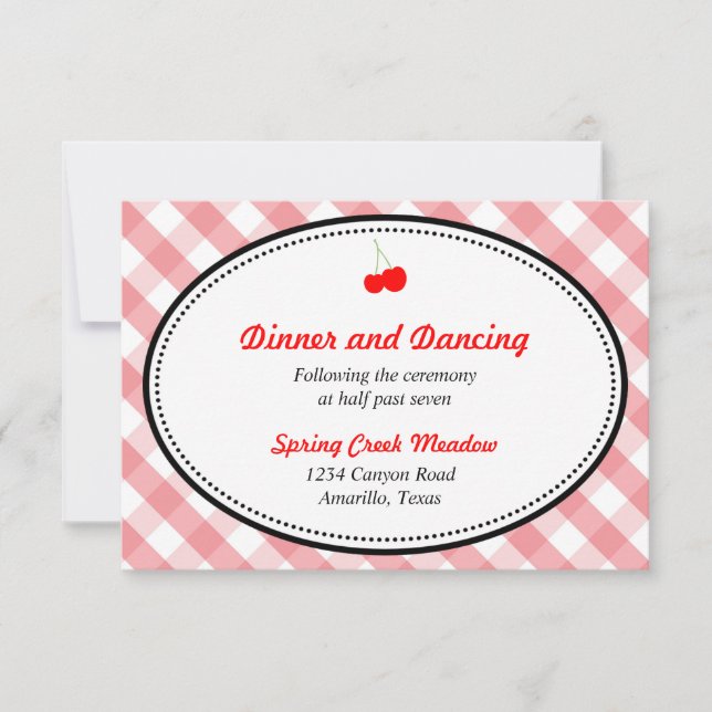Pink gingham country rustic reception enclosure invitation (Front)