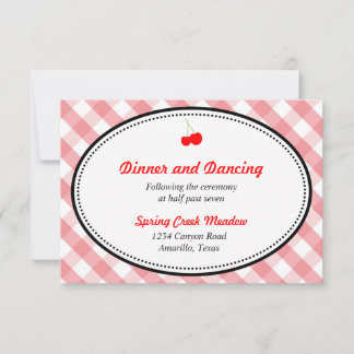 Pink gingham country rustic reception enclosure invitation