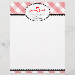 Pink gingham country rustic red cherry personal letterhead