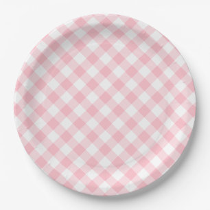 Pink Gingham Country Wedding Paper Plate