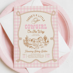 Pink Gingham Cowgirl Baby Shower Invitation