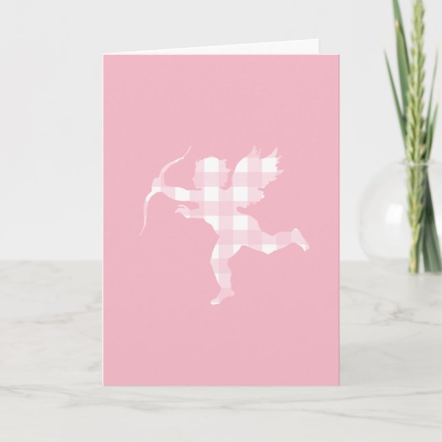Pink Gingham Cupid Holiday Card (Front)