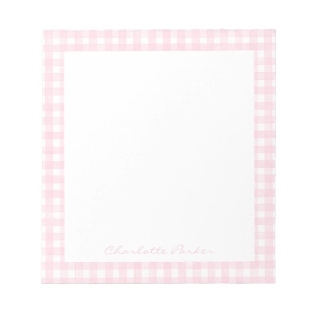 Pink Gingham Custom Name Notepad (Front)