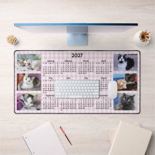 Pink Gingham Cute 2027 Calendar Photo Collage Desk Mat