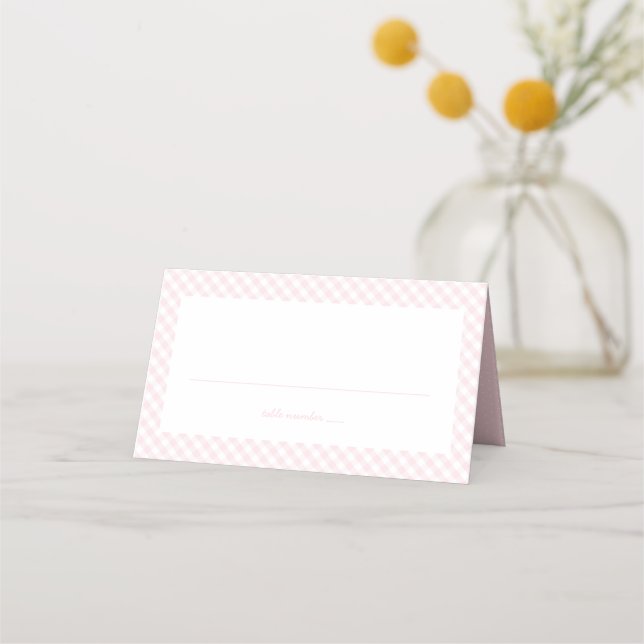 Pink gingham cute simple girl baby shower place card (Front)