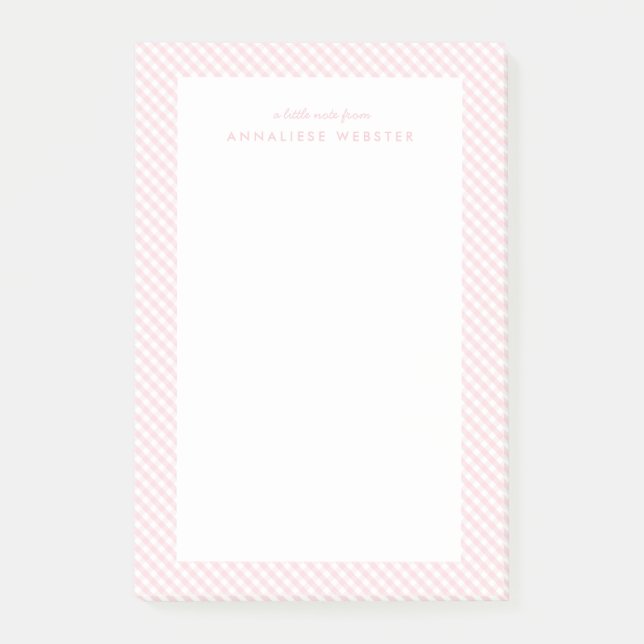 Pink gingham cute sweet personalized post-it notes (Front)