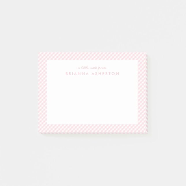 Pink gingham cute sweet personalized post-it notes (Front)