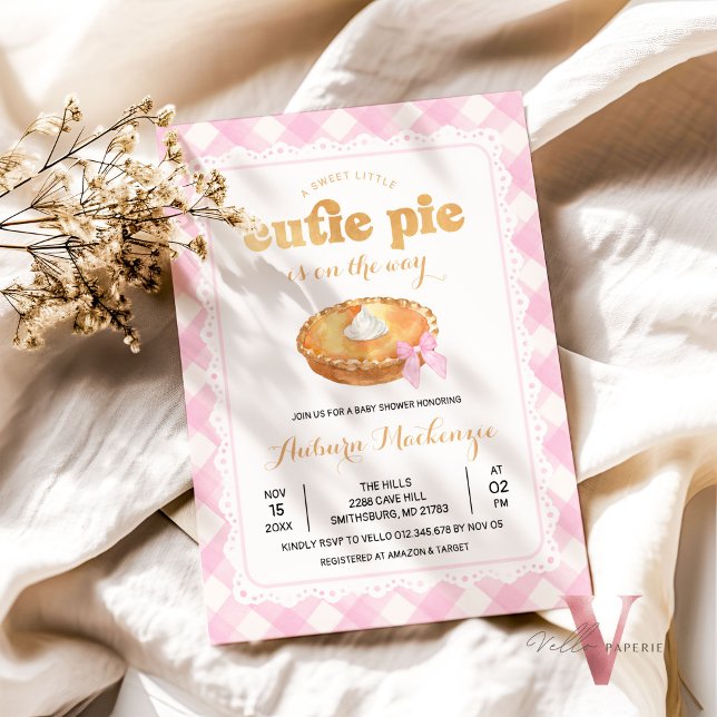 Pink Gingham Cutie Pie Baby Shower Invitation (Creator Uploaded)