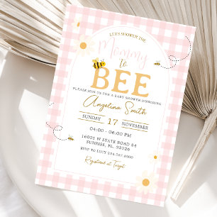 Pink Gingham Daisies Bee Baby Shower Mommy To Bee Invitation