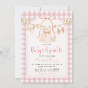 Pink Gingham Daisy Clothesline Baby Sprinkle Invitation