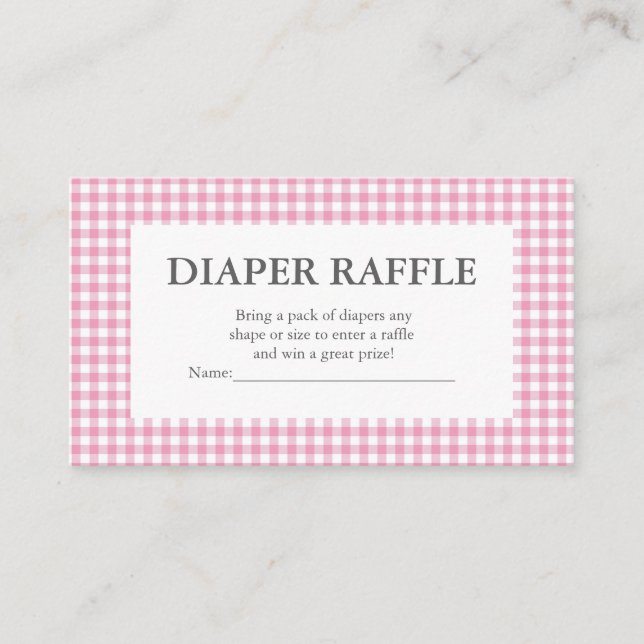 pink gingham diaper raffle enclosure card (Front)