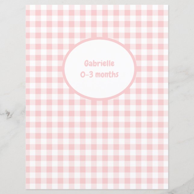Pink Gingham Divider - Baby Photo Album Insert (Front)
