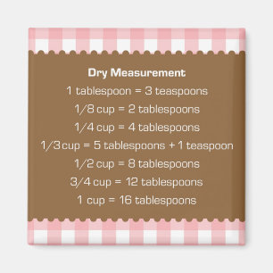 Pink gingham dry measure chart kitchen helper magnet