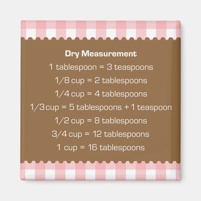 Pink gingham dry measure chart kitchen helper magnet (Front)