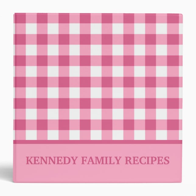 Pink Gingham Farmhouse Kitchen Recipe Personalized Binder (Front)