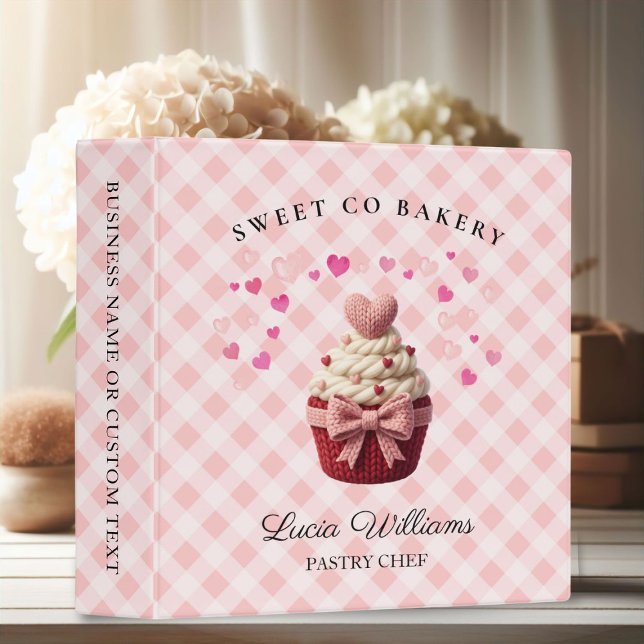 Pink Gingham Faux Crochet Cupcake bakery Binder (Pink Gingham Faux Crochet Cupcake bakery binder)