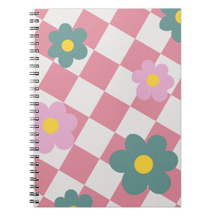 Pink Gingham Floral Pattern – Retro Cute Flower Notebook