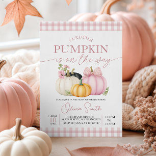 Pink Gingham Floral Pumpkin Baby Shower Invite