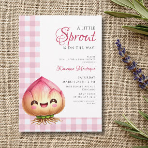 Pink Gingham Flower Bulb Little Sprout Baby Shower Invitation