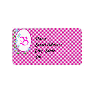 Pink Gingham & Flowers Background Address Sticker