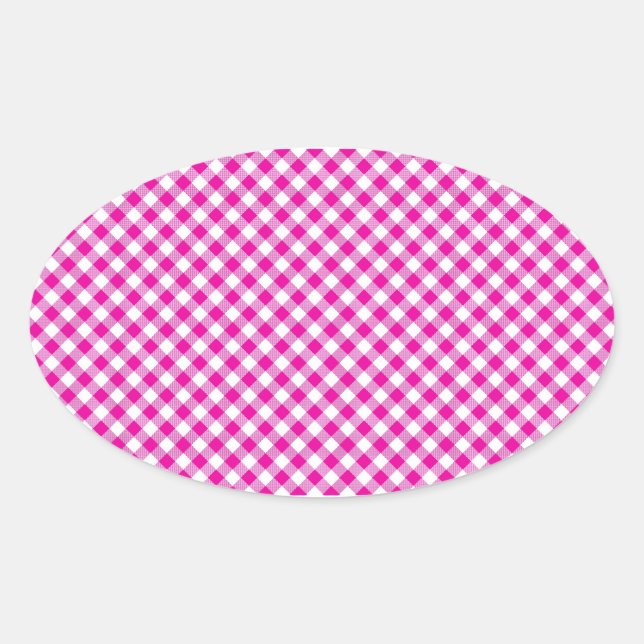 Pink Gingham & Flowers Background Oval Sticker (Front)