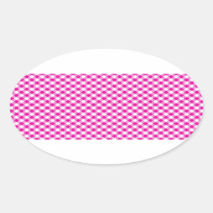 Pink Gingham & Flowers Background Oval Sticker